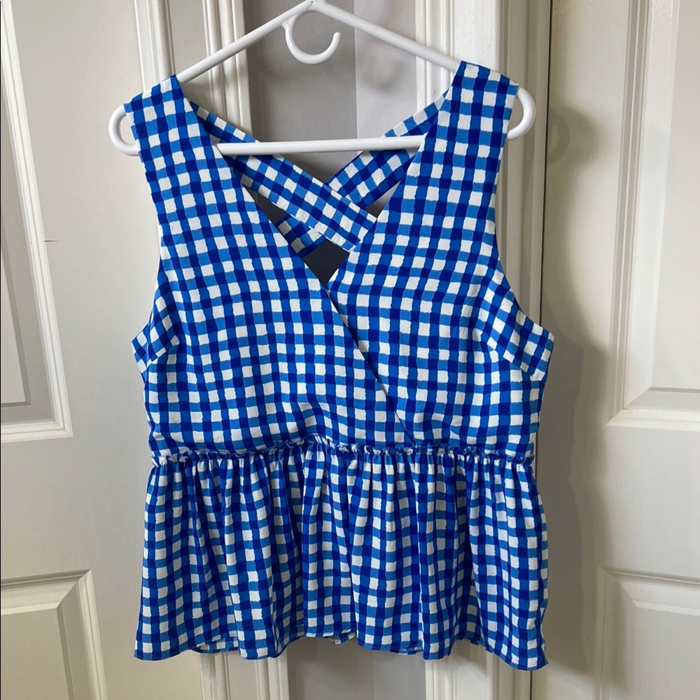 Blue and White Checkered Sleeveless Top